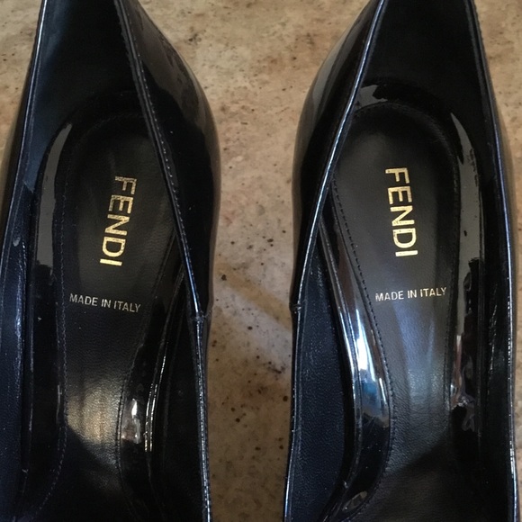 Authentic Fendi Black Patent Leather Spuntata Vernice Peep Toe Platform Pumps - Picture 12 of 15